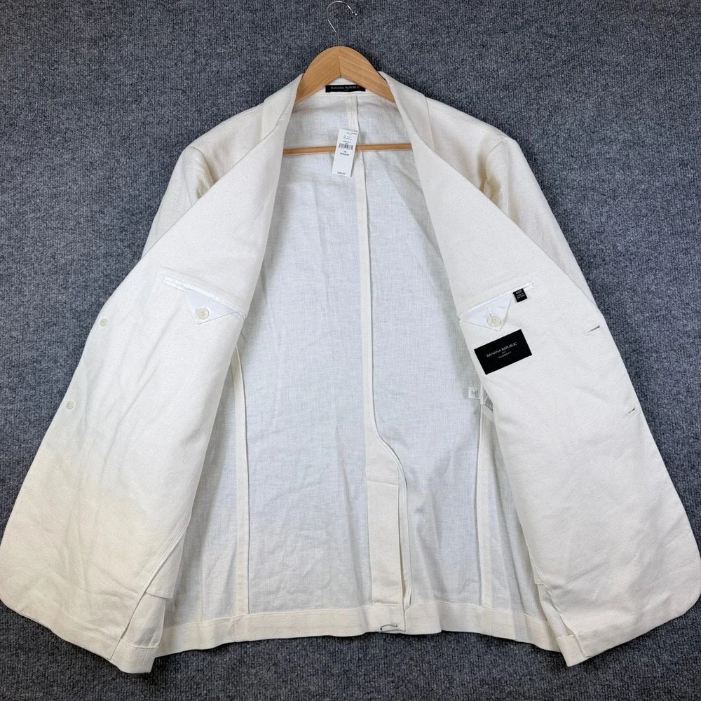 Banana Republic Blazer Mens 46R White Linen Blend Unstructured Jacket NWT $260
